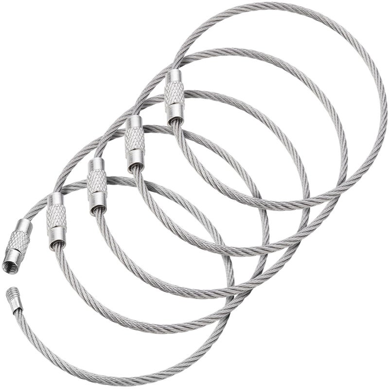 BlueCosto - Wire Keychain Cable - 5 PK, 6.7â€ / 17cm - 2mm Thick Stainless Steel Keyring Wire Loops - Secure Screw Lock for Hanging Luggage Tags & Organizing Keys - Image 1